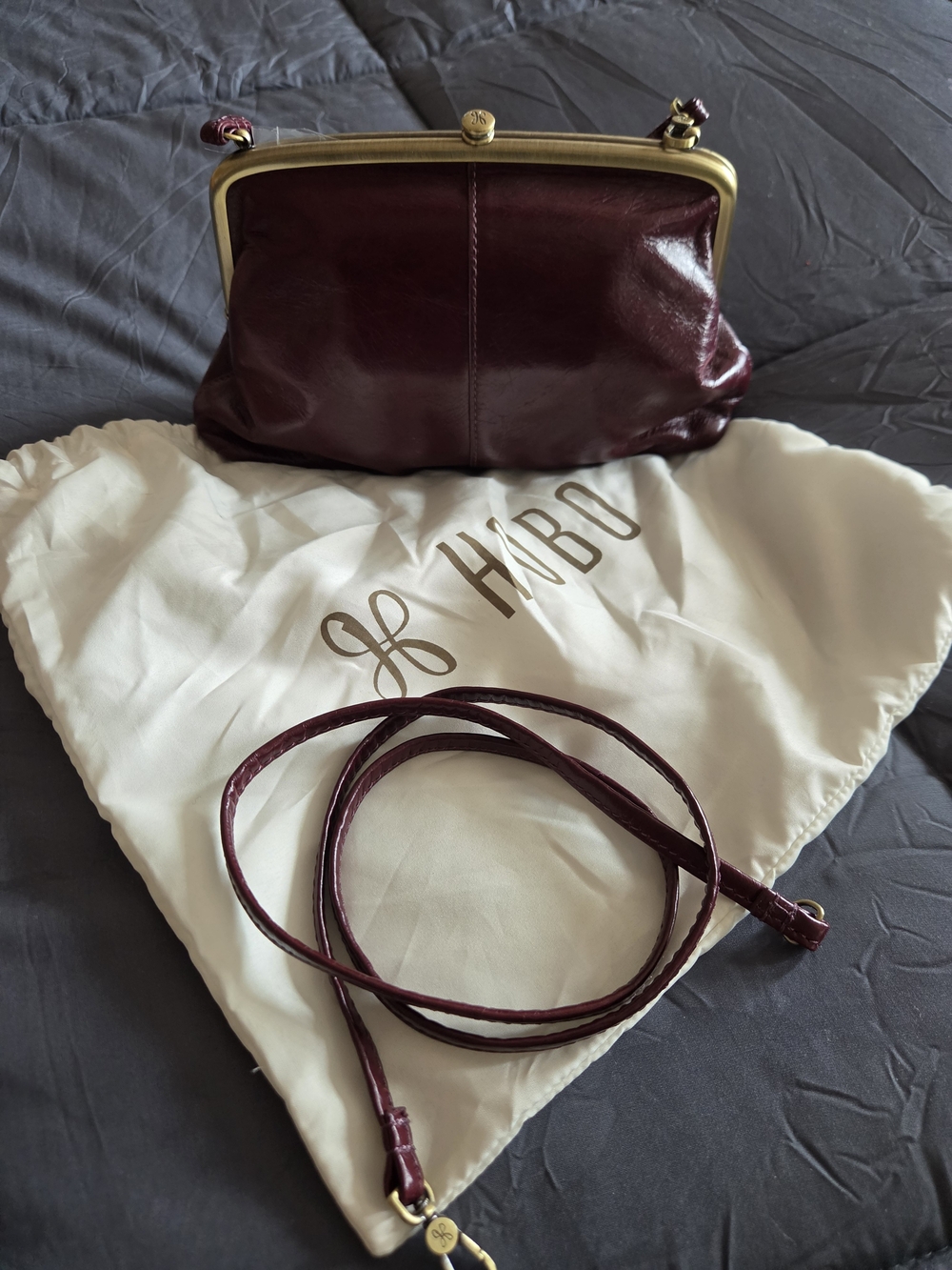 Hobo Burgundy Leather Frame Clutch with Strap